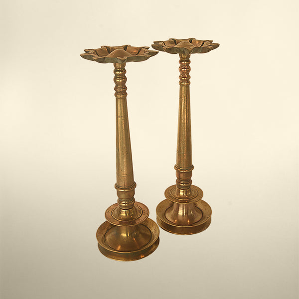 Vintage Standing Pooja Lamps (Pair)